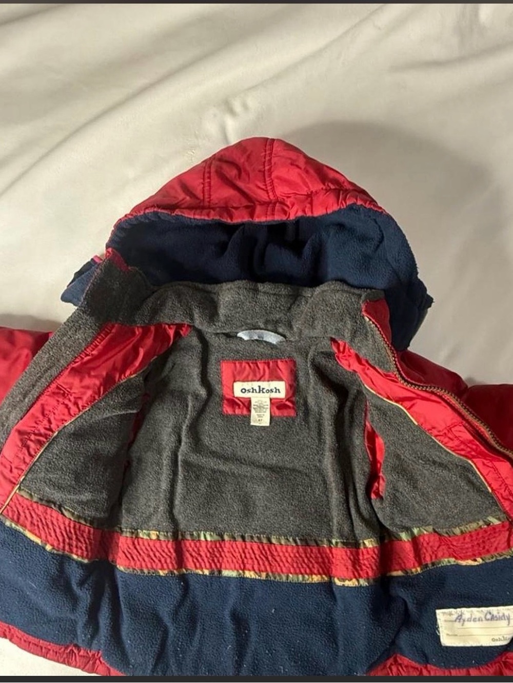 OshKosh B'gosh Red and Navy Puffer Hooded Coat